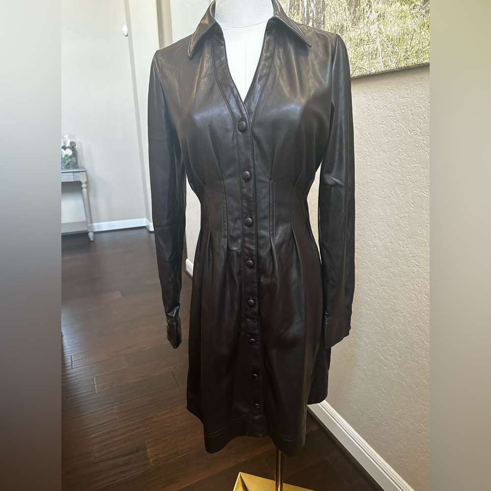 Flora Bea | Vegan Leather Audrina Dress - Fit and Flare- Brown - Small
